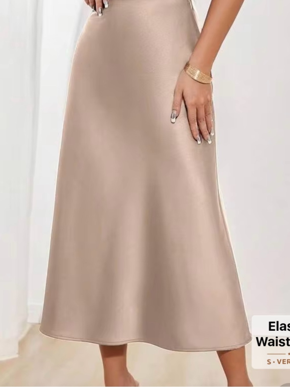 Petite Satin A-Line Midi Skirt in Beige